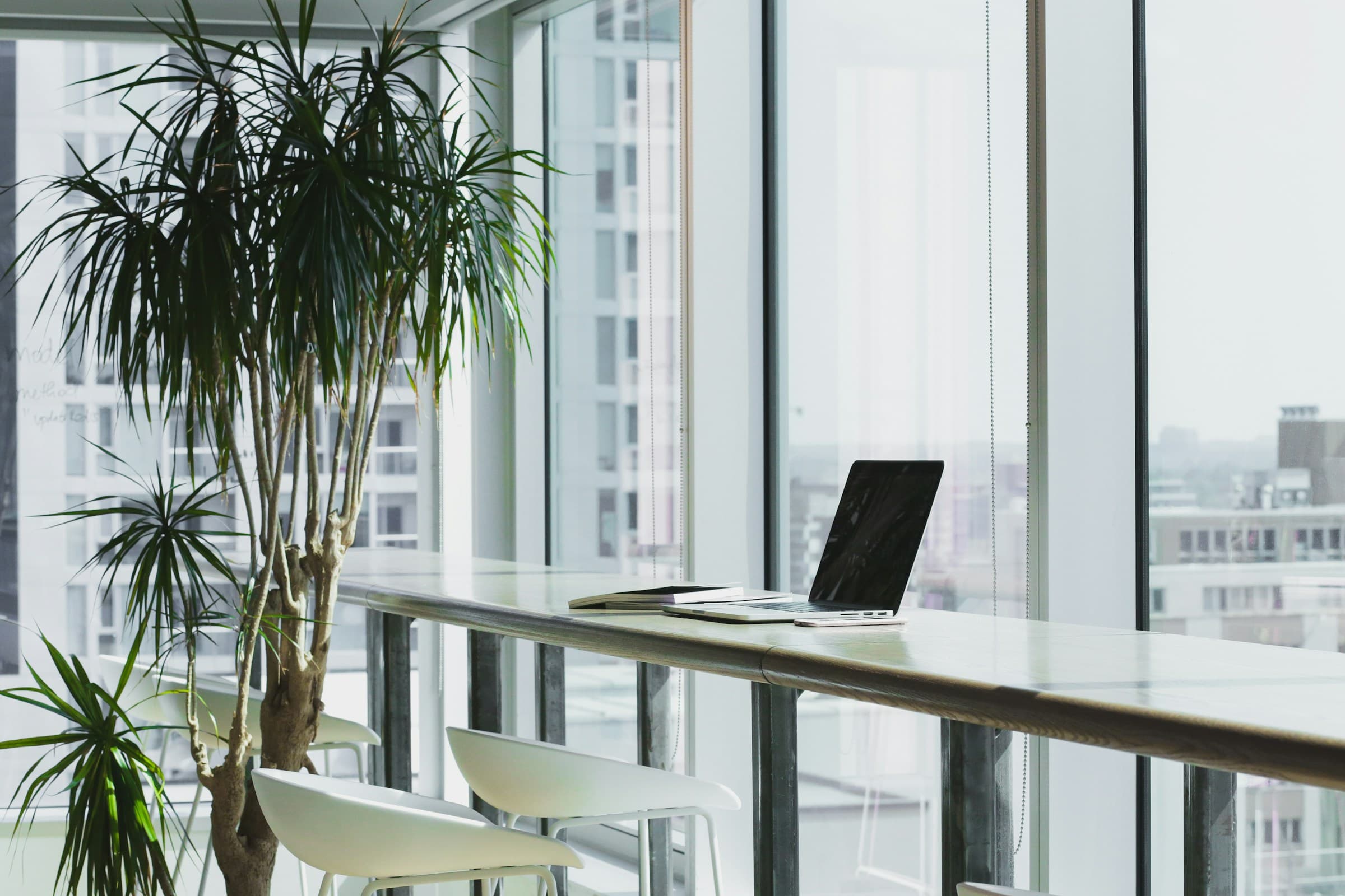 A bright modern office overlooking the city